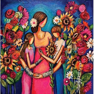 Shazly Khan, My children, my heaven on earth, 20 x 20 Inch, Acrylic on Canvas, Figurative Paintings, AC-SZK-133